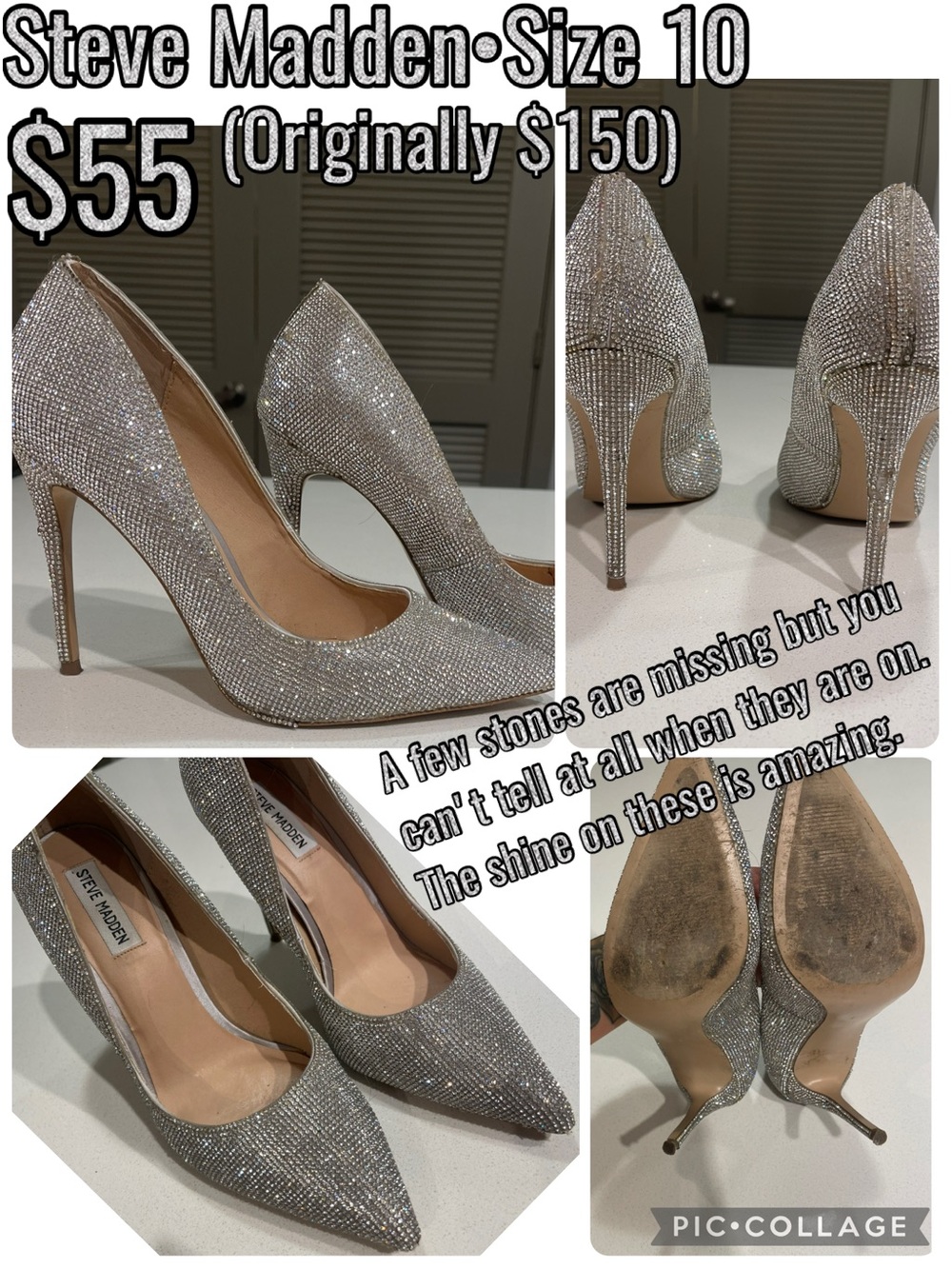 Steve Madden Silver Crystal-Embellished Pointed Toe Heels